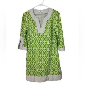 Jude Connally Dress 3/4 Sleeve Green White Geo Print Size S